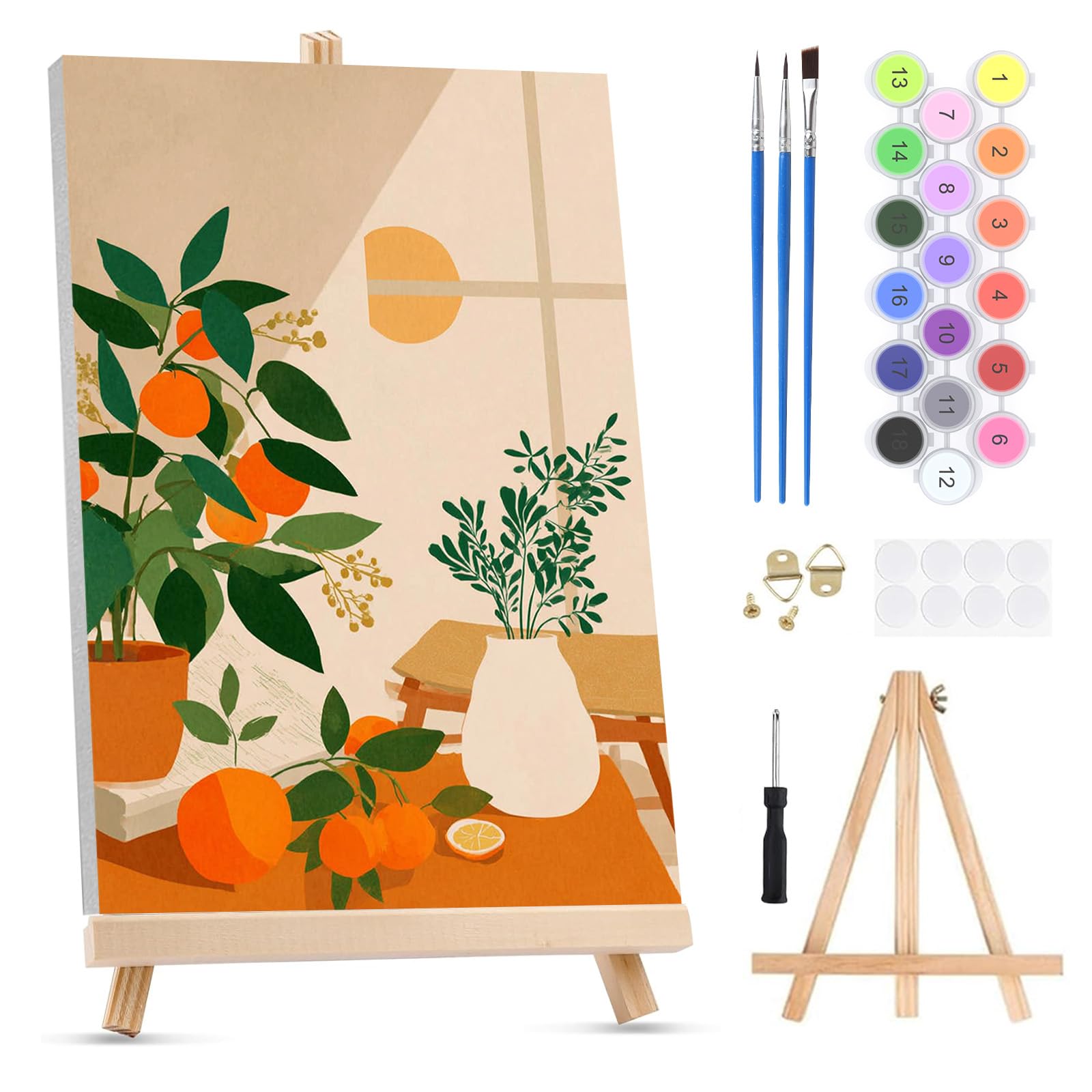 QENSPE Paint by Numbers for Adults on Framed Canvas - with Wooden Easel, Plants Painting by Number Kit for Beginners, DIY Oranges Acrylic Oil Painting for Home Wall Decor 8x12 Inch