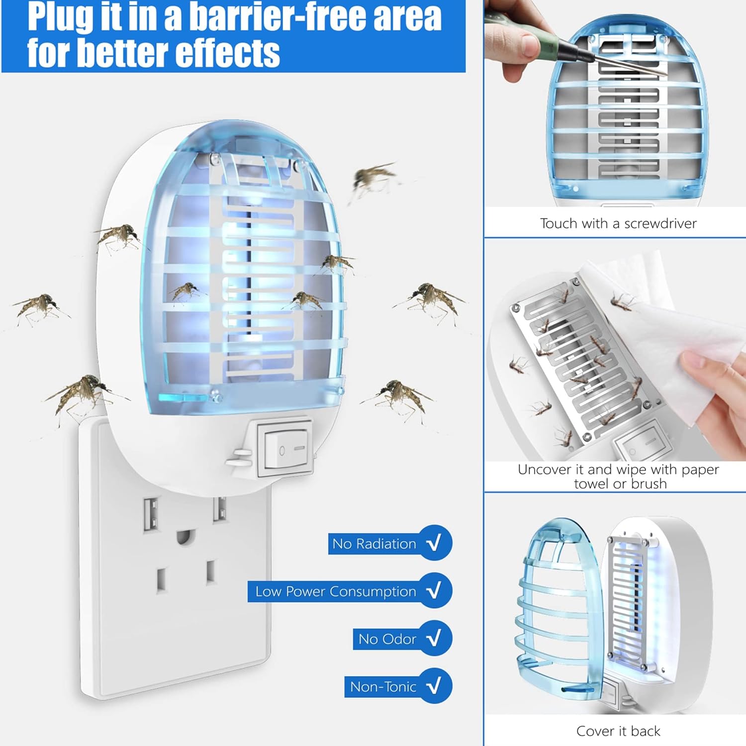 6 Pack Bug Zapper Indoor, Electronic Mosquitoes Killer Zapper with Blue Lights for Living Room, Baby Room, Kitchen, Bedroom(0201)