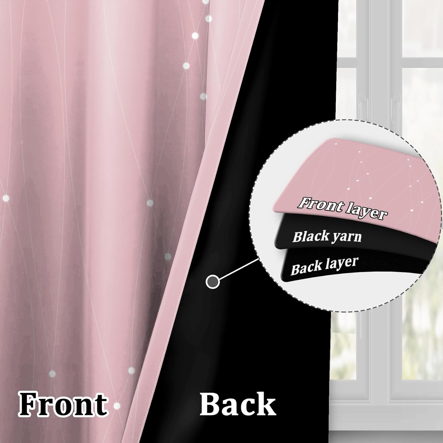 Pink Polka Dot Curtains for Girls Bedroom, Simple Rounds Illustration Light Blocking Curtains for Living Room, White Line Patterns Baby Pink Bedroom Blackout Curtains,2 Panels,Each W21 xL54
