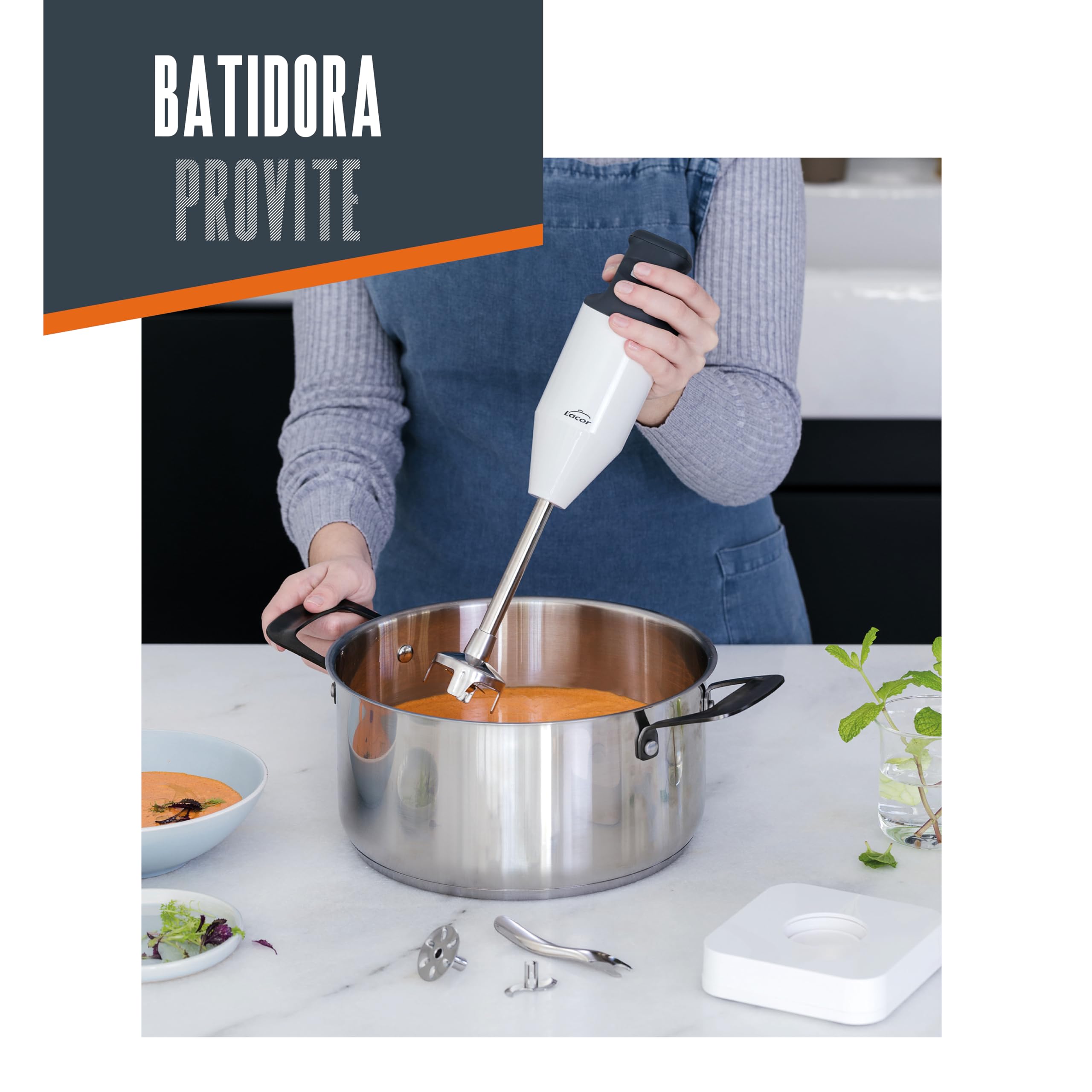 Lacor 61664 - Batidora ProVite, de Precisión, 170W, 22.000 r.p.m | En acero inoxidable, tritura y bate sin esfuerzo; agarre ergonómico, ideal para cocina profesional y uso diario en casa