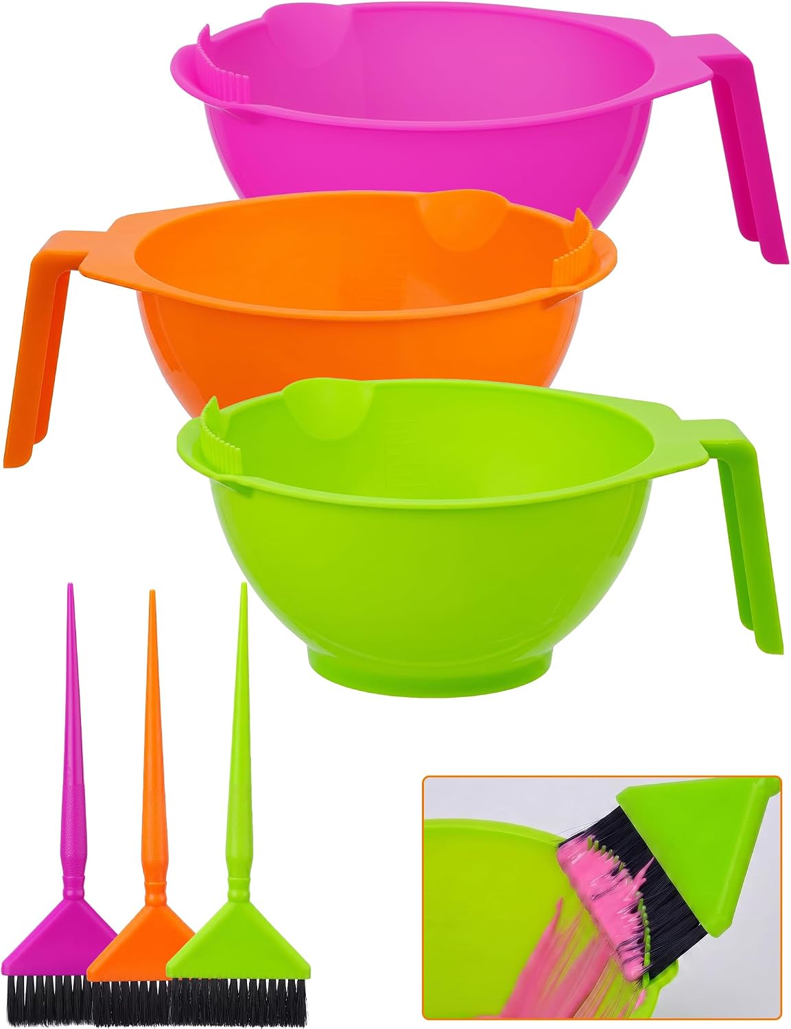 NiHome Hair Dye Bowl and Brush Set, Hair Color Mixing Bowls for Hairstylist, Color Bowls with Fine Teeth and Brush Cleaner, Salon Supplies Essentials, 3-Pack