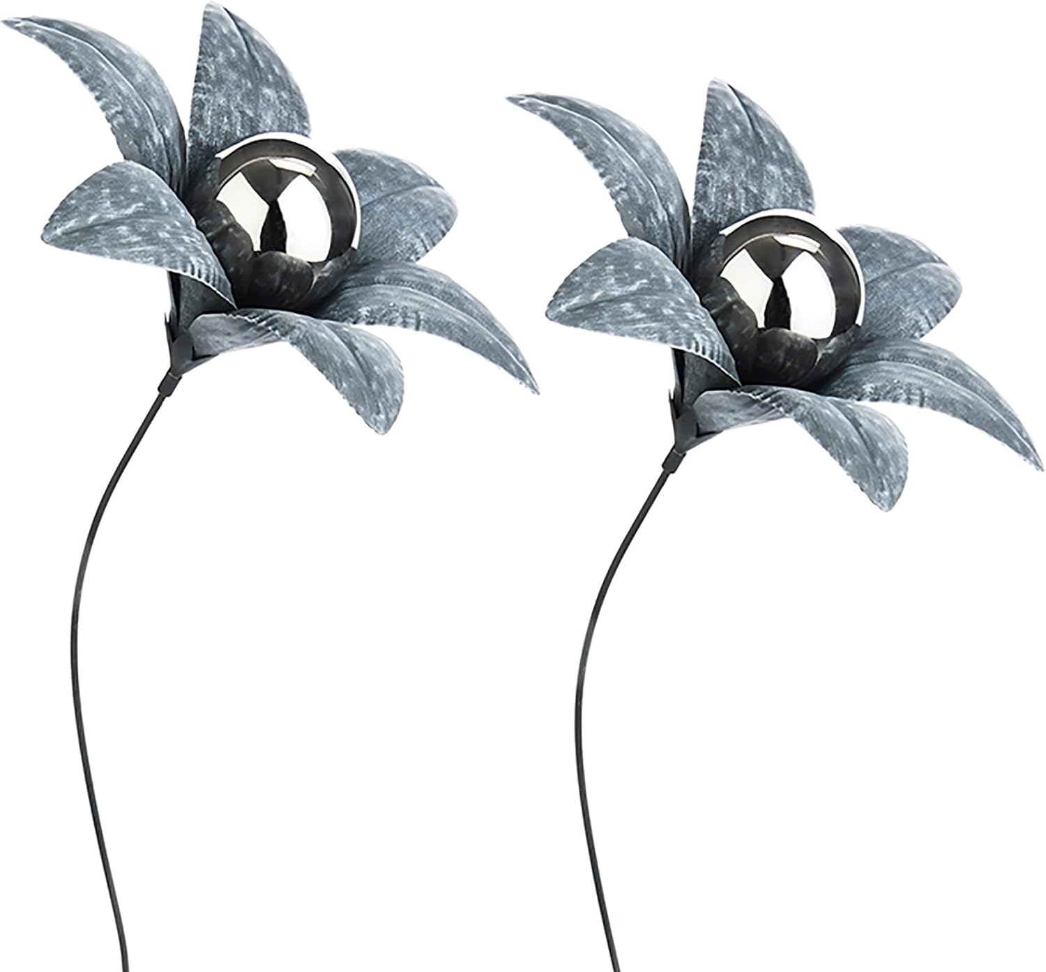 Kobolo Garden Stake Flower Grey Flower Set of 2 Silver Metal 30 x 30 x 124 cm Modern Flower Stakes with Stainless Steel Ball Timeless Decorative Stake for Outdoor Use