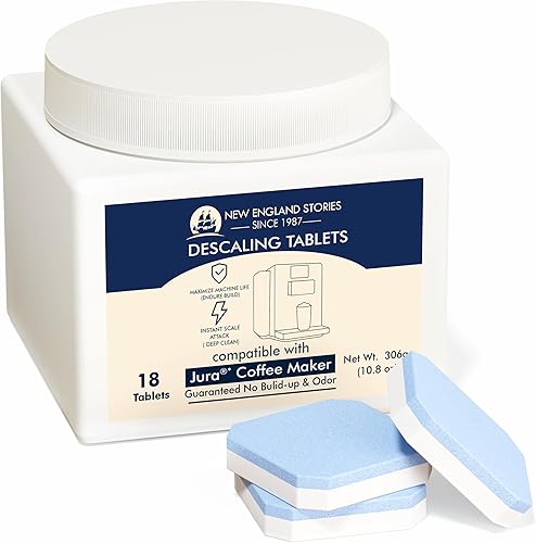 New England Stories Jura - Tabletas descalcificadoras compatibles con 18 unidades, elimina la cal y el calcio, mejora el sabor del café para
