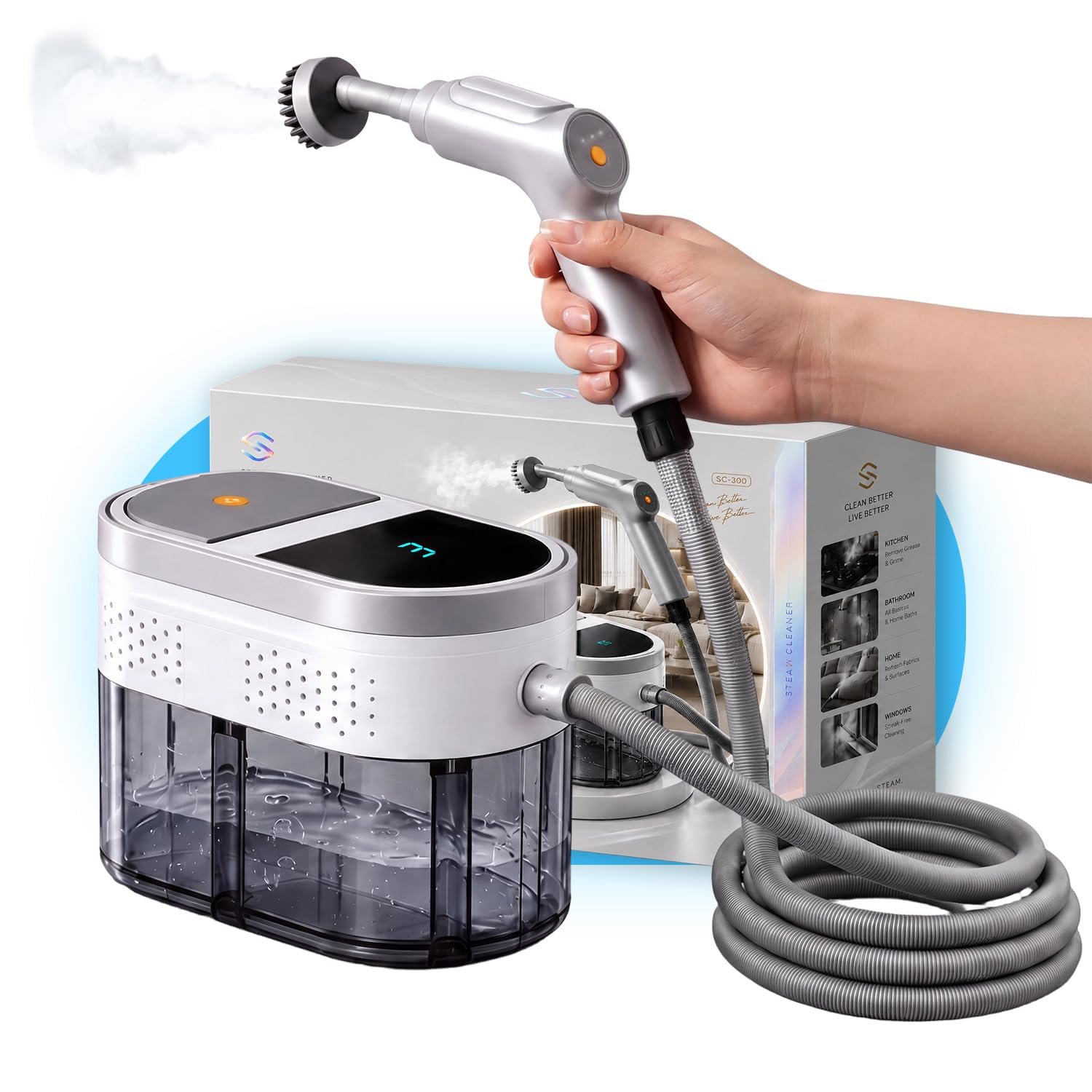 Ręczny parowy czyściacz do domu, 1500W, 110°C w 10 s, zbiornik 1,8 l