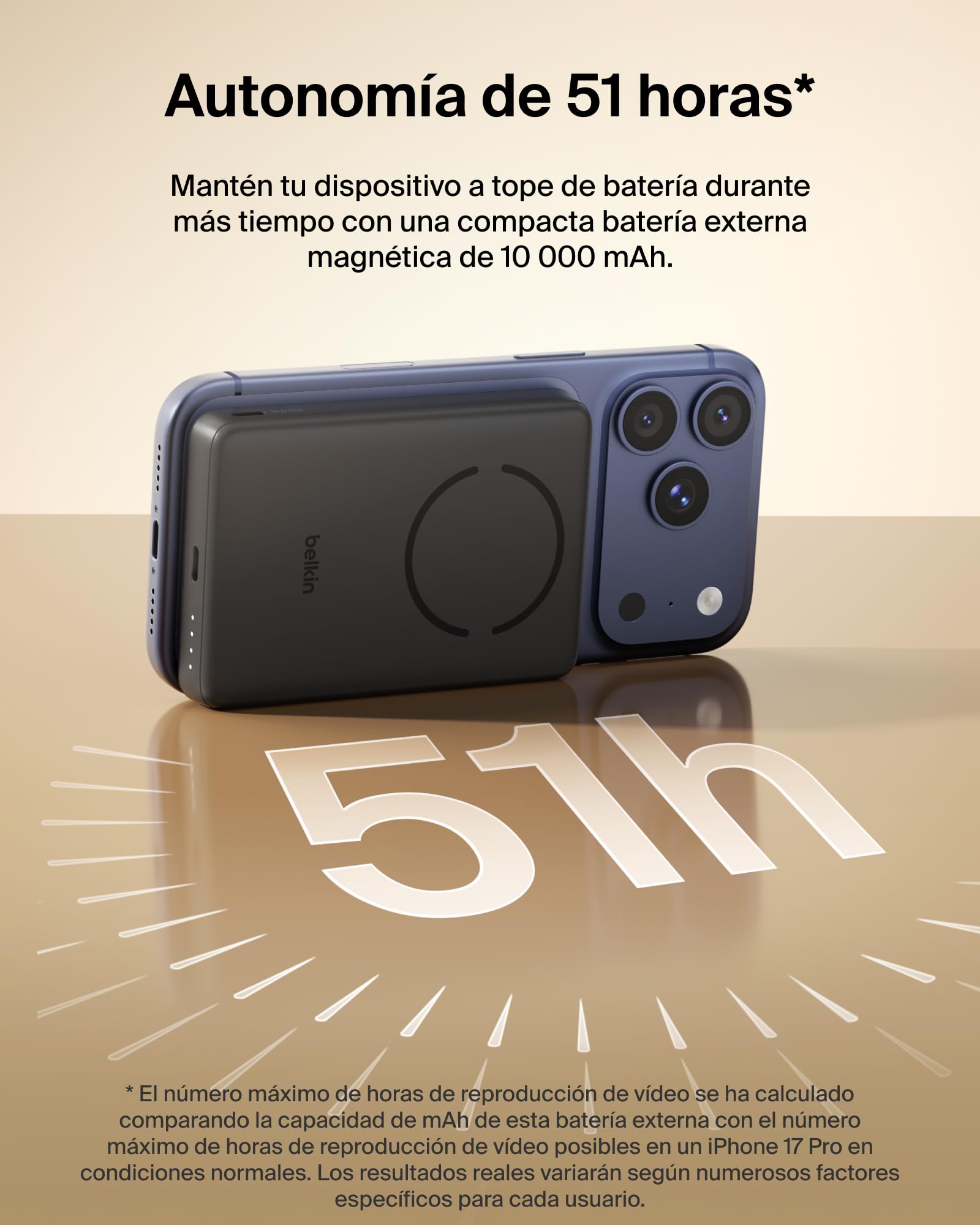 Belkin BoostCharge Batería Externa 10000 mAh con Anillo Magnético - Negro | Power Bank de 10000 mAh, Anillo Magnético para Accesorios, 2 Puertos USB-C, Precargada, Cable Incluido, Batería Portátil