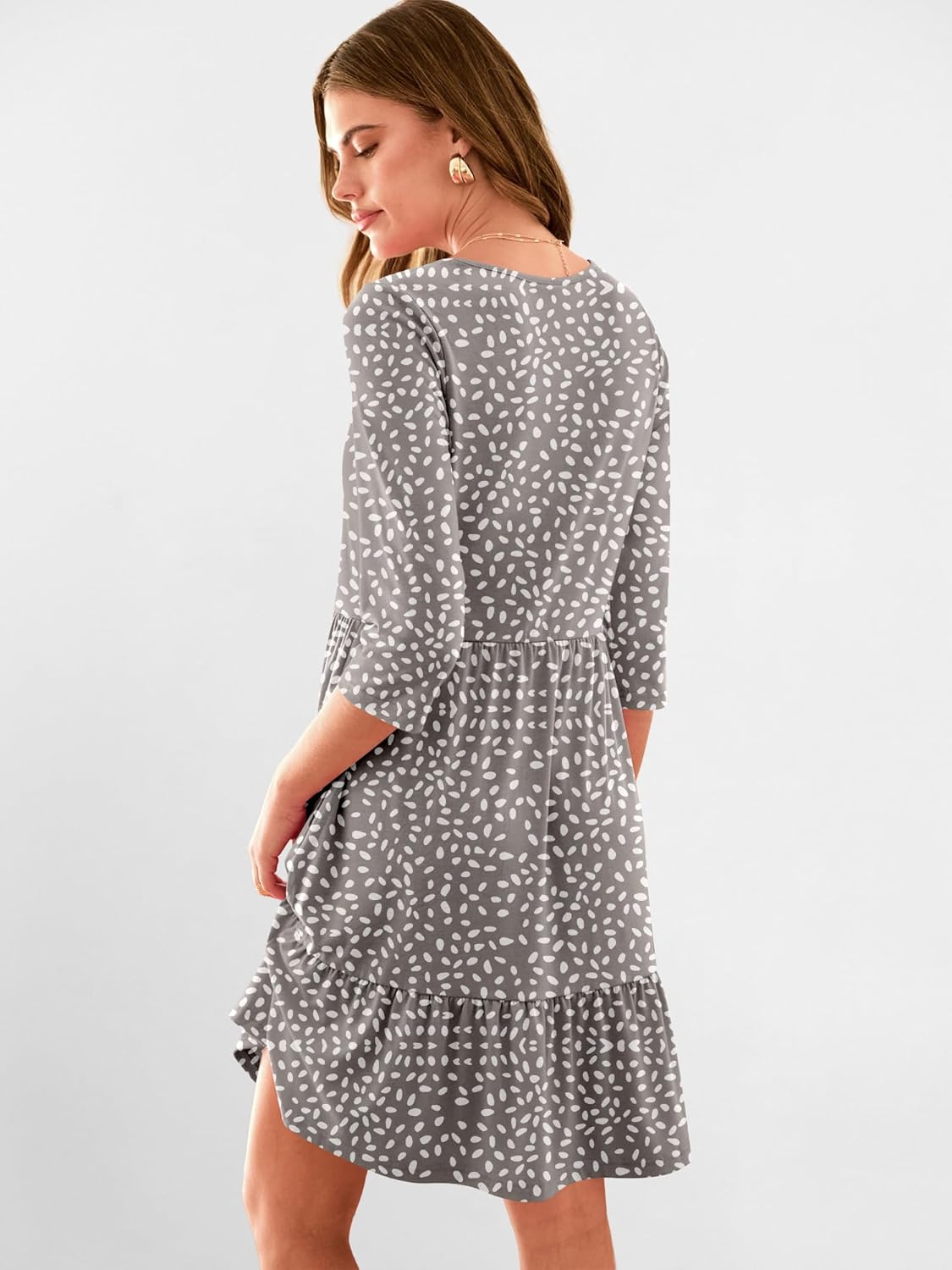 ANRABESS Women's 3/4 Sleeve Mini Dresses Summer Casual V Neck Flowy Tiered Floral Boho A-line 2026 Beach Vacation Short Dress - Image 5