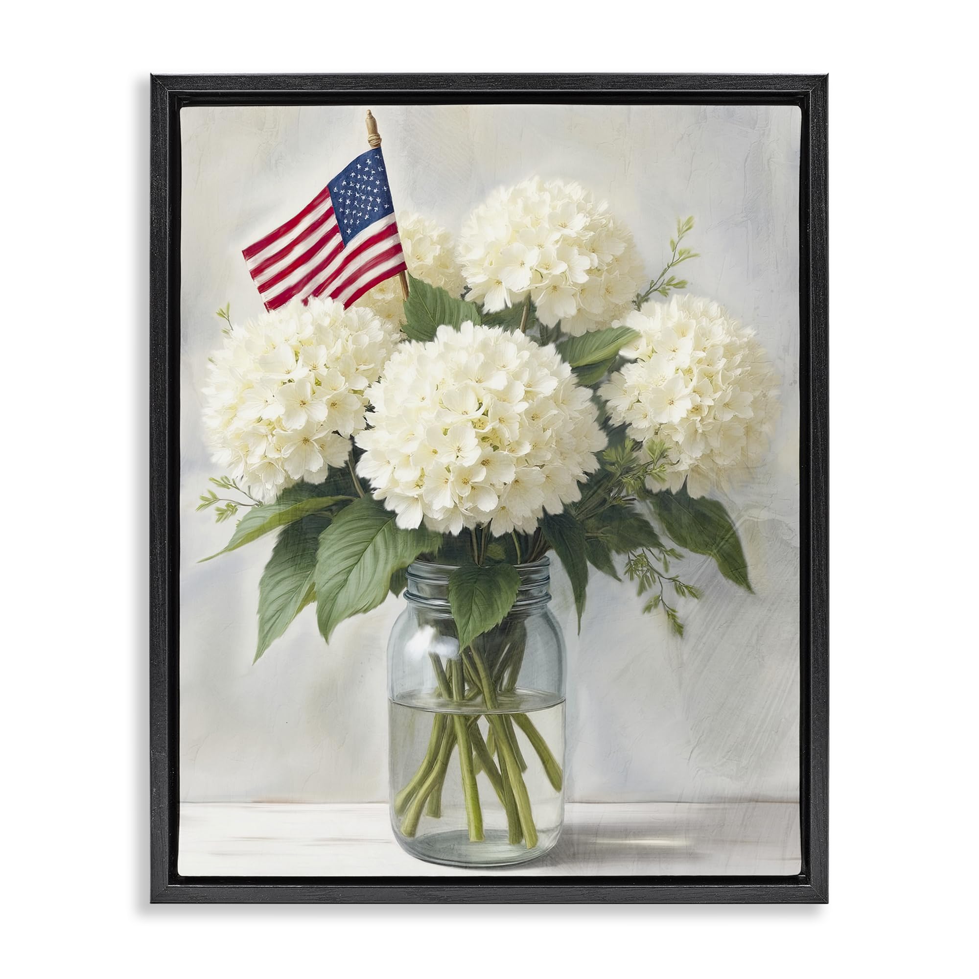 Stupell Industries Jet Black (Matte) Patriotic Hydrangea Floral Bouquet, 24 X 30 Inch Canvas In Floater Frame