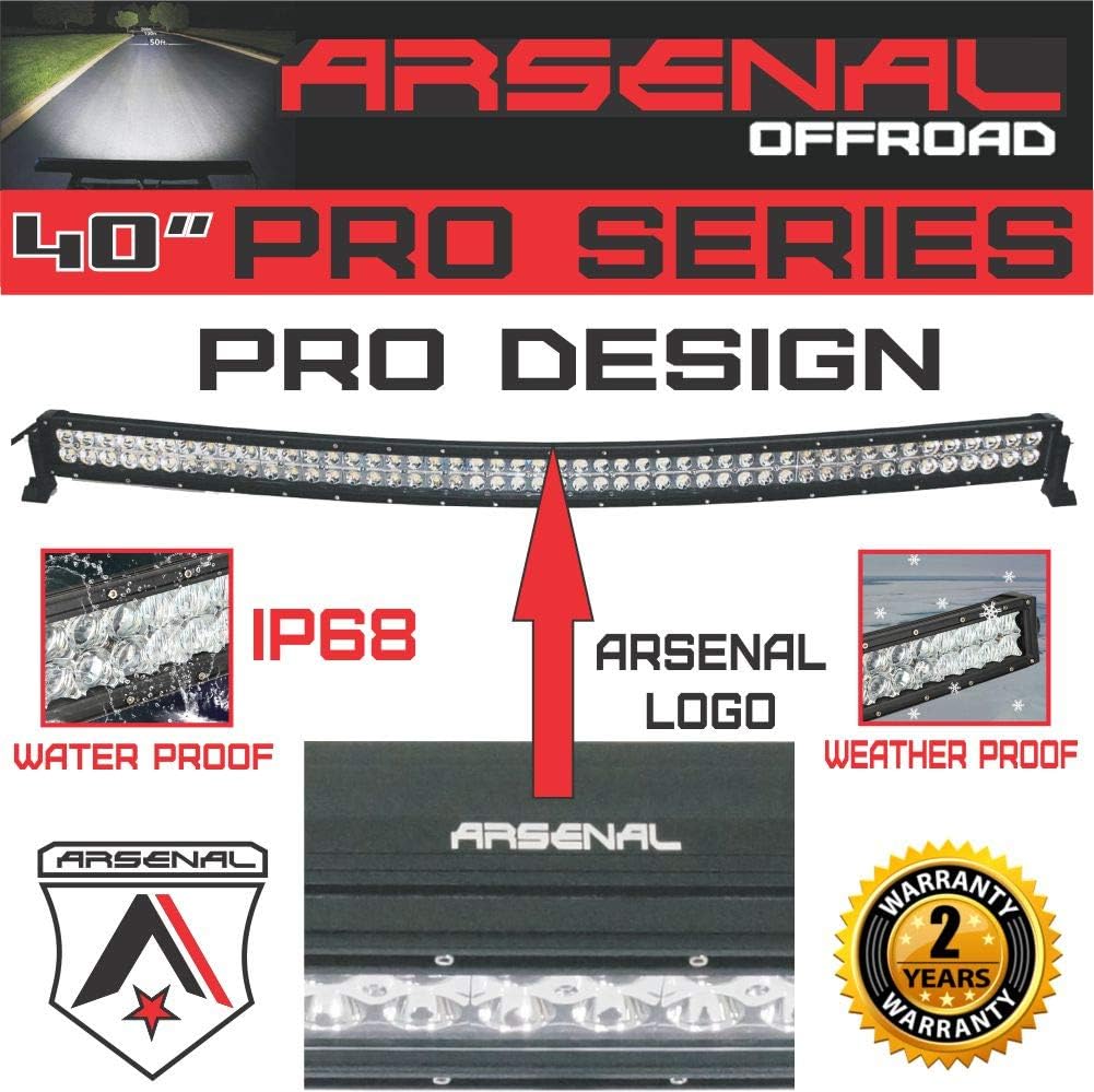 #1 5D 40 inch Curved Pro Optics 228W 5D= 390W 39,000LM CREE LED Light Bar by Arsenal Offroad TM Spot Flood Combo Beam for Xtreme Offroad Trucks UTV SUV 4x4 Polaris Razor 1000 Cam Am X3