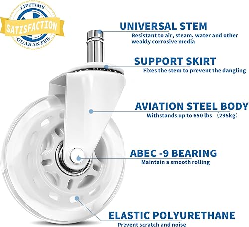 Miniatura 36 de Ruedas de repuesto para silla de oficina, (juego de 5) ruedas giratorias de oficina de 3 pulgadas, ruedas de rodadura suave, resistentes y seguras