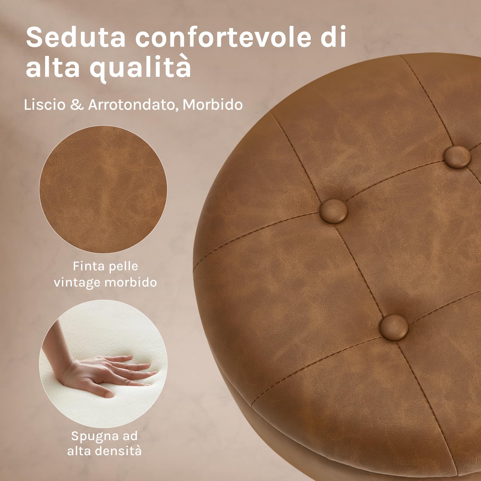 WOLTU Set di 2 Sgabelli Cucina, Sgabelli da Bar Alti con Spazio Contenitivo, Sedia Regolabili in Altezza e Girevoli a 360°, per Cucina Sala da Pranzo Bar Bancone, Pelle Sintetica, Metallo, Marrone