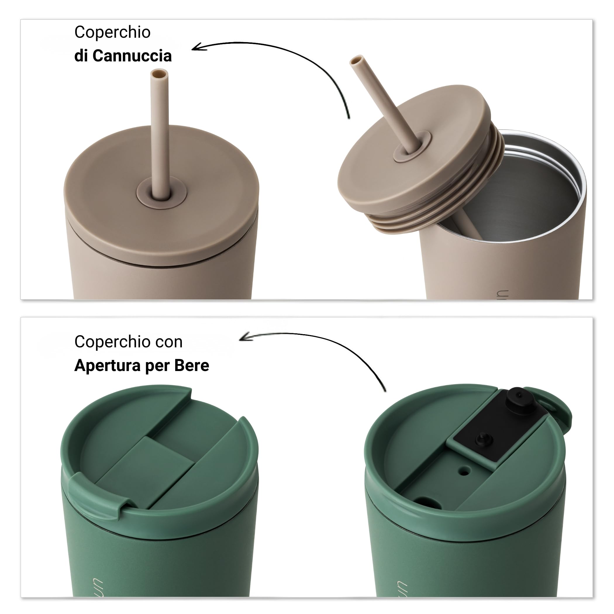 VINSUN Tazza Termica con Cannuccia 480ml - Acciaio Inox, Prova di Perdite, Isolamento a Doppia Parete, Leggera - Termos Caffè Due Coperchi per Viaggio
