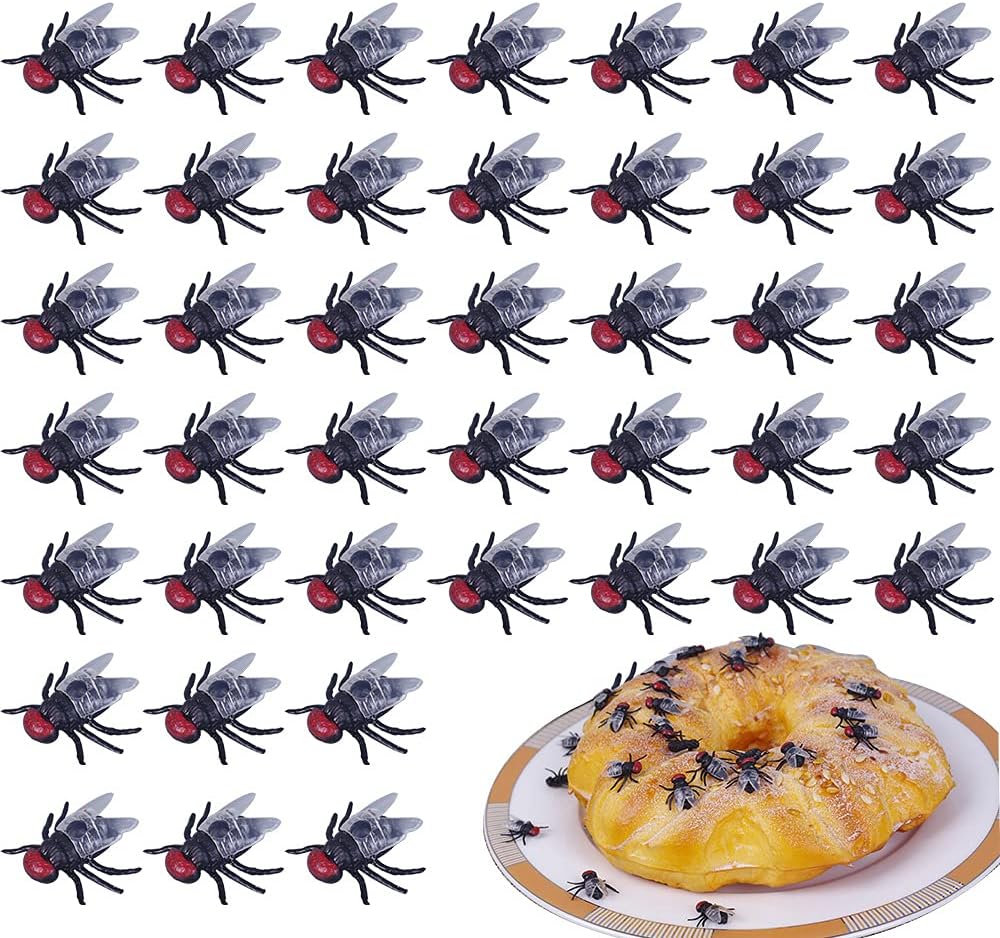 120pcs Mini Plastic Flies Simulated Insects, Joke Toys Prank for Halloween Party Favors, Black