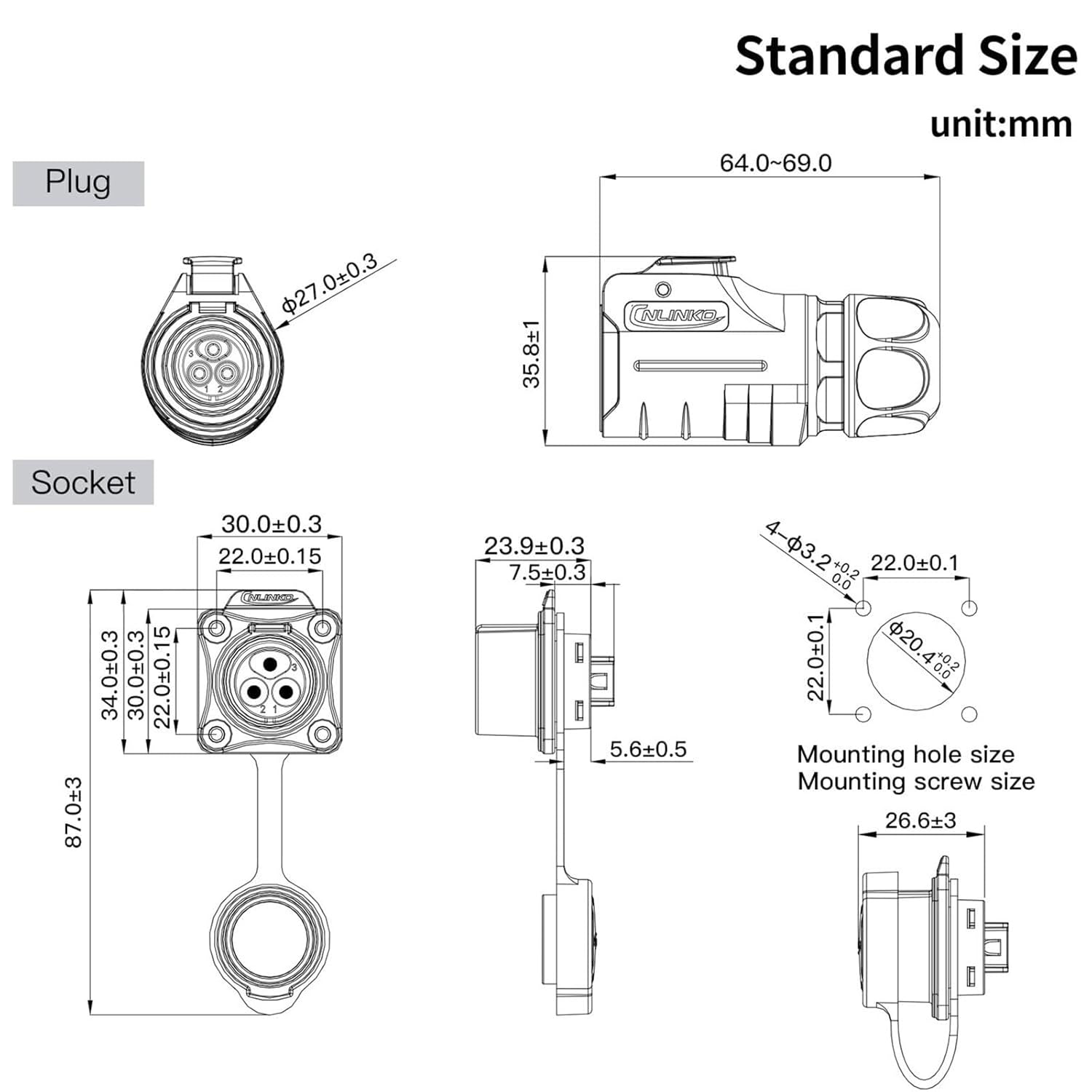 1Pcs LP20 Waterproof IP68 Welding Wire Electrical Butt Connector Fast Connect Cable to Cable Inline Connector for Machinery(2 Pin Female Set)