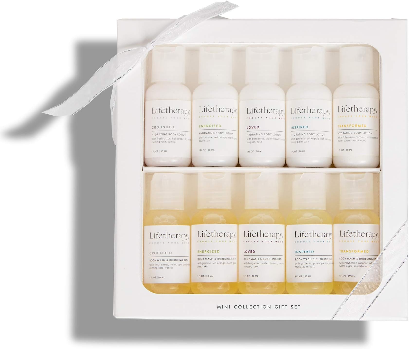 LifetherapyMini Lotion and Wash Gift Set | Hydrating Body Lotion and Body Wash and Bubbling Bath Gift Set (10 pack)