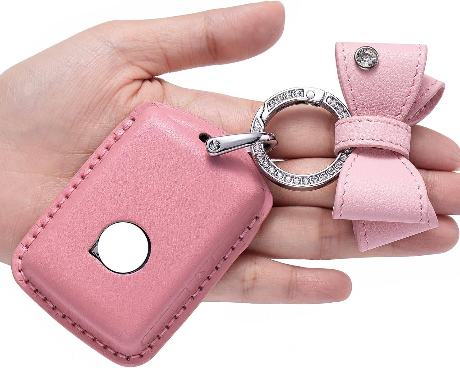 for Volvo key fob cover Genuine Leather with keychain,Compatible with Volvo XC40 XC60 S90 XC90 V90 2017 2018 T5 T6 2015 2016 T8 Smart Key Holder