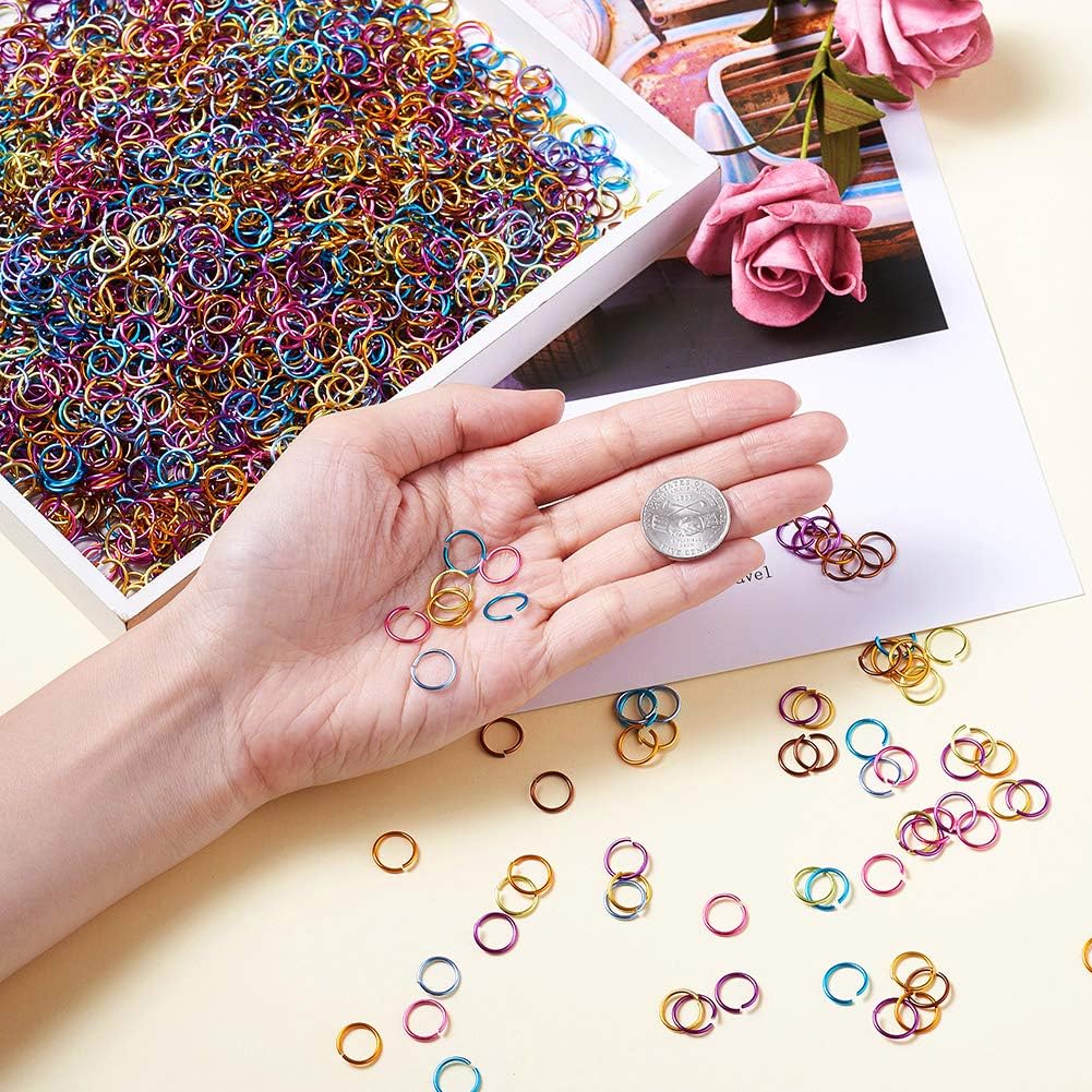 KISSITTY About 3200pcs 10mm Aluminum Wire Open Jump Rings Random Mixed Color for DIY Chainmail Jewelry Making (Inner Diameter: 8mm)
