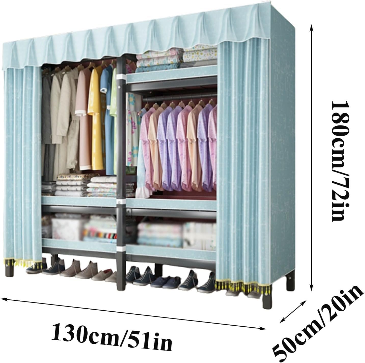 Foldable Wardrobe Closet Steel Large Closet 130cm/150cm/180cm Clothes Closet for Bedroom Hanging Fashion Portable Closet