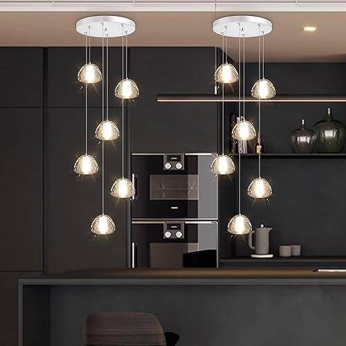 Miniatura 9 de Iluminación colgante de 6 luces para entrada, modernos candelabros de cristal, luces LED colgantes de cristal para comedor, dormitorio, vestíbulo,