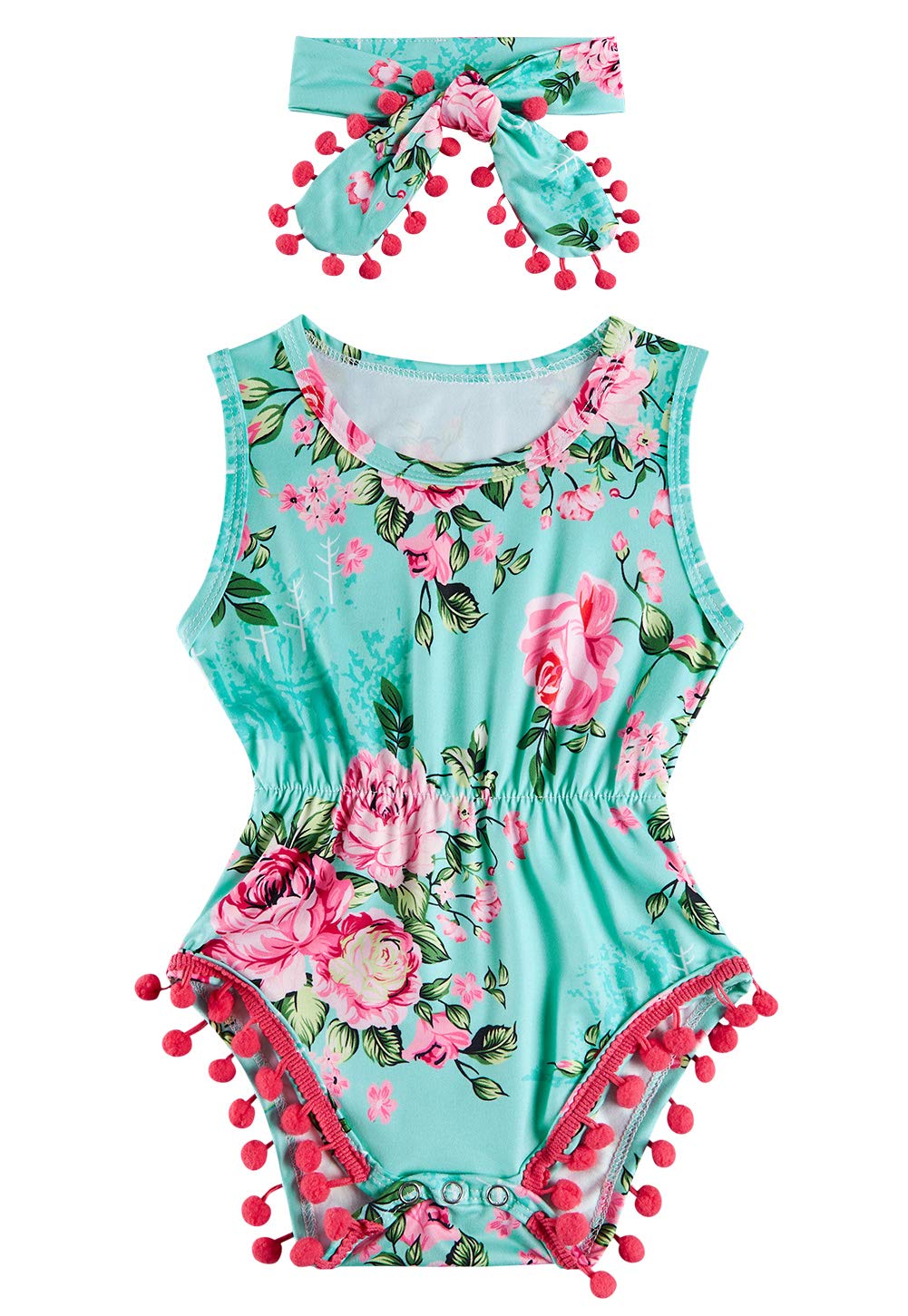 BFUSTYLE Baby Girl Clothes 0-24 Months Outfit Sleeveless Infant Romper Bodysuit with Headband