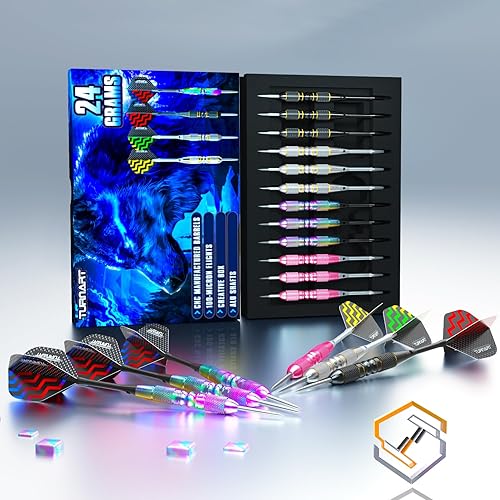Vista 30 de Turnart Juego de dardos de punta de metal – Juego de dardos de punta de acero, dardos de metal profesionales, 12 piezas de 22/0.85 oz Pro Dardos