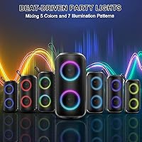 Vista 5 de Altavoz Bluetooth, Nuevos Rellenos de 2025 - Altavoz Inalámbrico Portátil con Sonido Fuerte 6D, Impermeable IPX7, Llamada HD, Luces RGB, 12 Horas