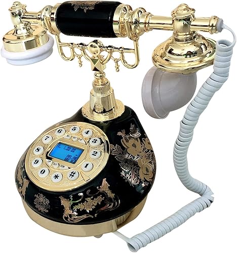 Vista 2 de Teléfono fijo de cerámica con cable, negro, teléfono casero decorativo clásico para la decoración de la oficina