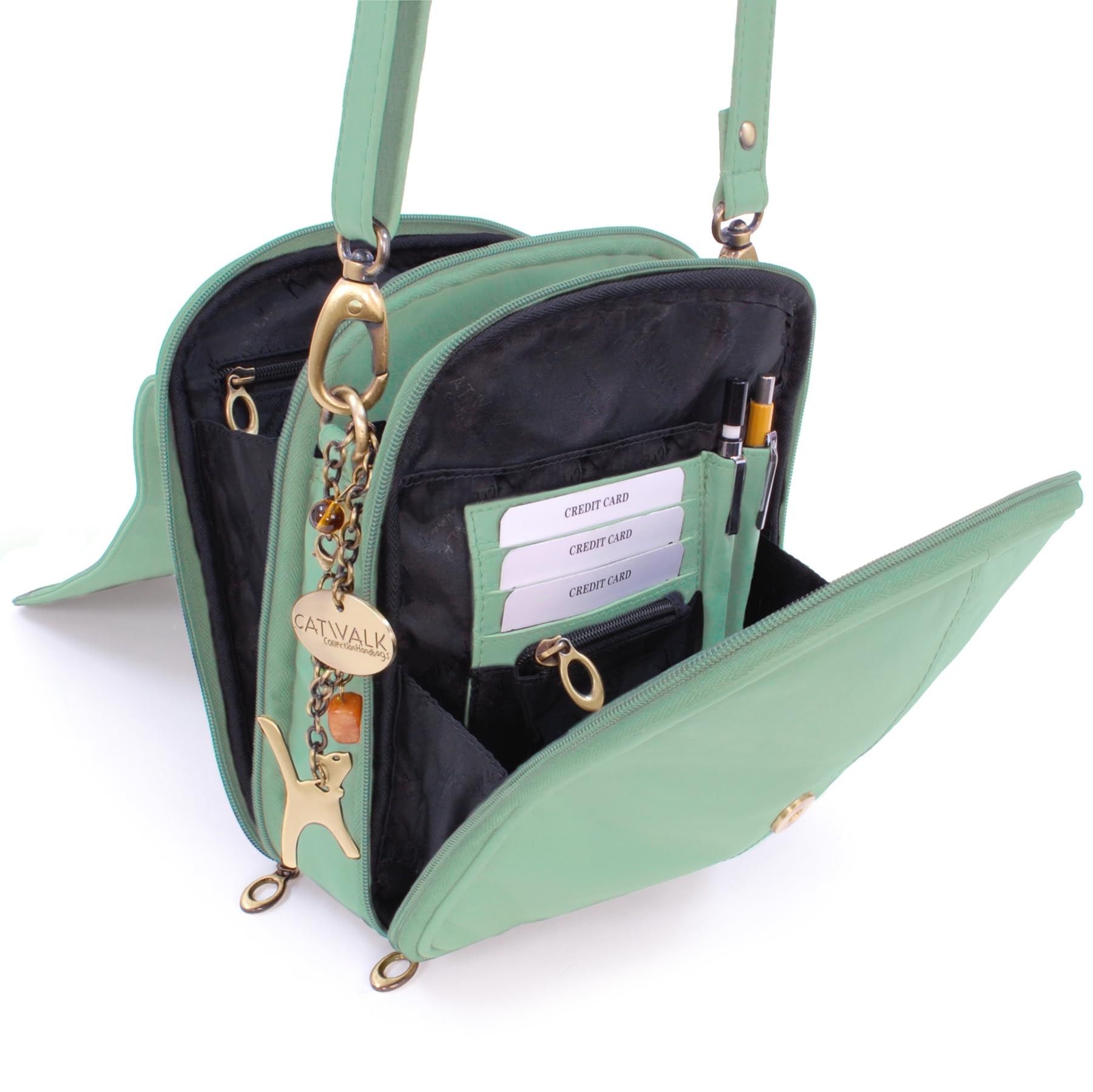Catwalk Collection Handbags - Borsa a Tracolla Pelle - Messenger Bag Media da Donna - Borsa da Giorno con Multi Scomparto - Metro