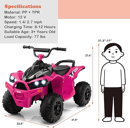 Miniatura 6 de HONEY JOY Vehículo eléctrico de 12 V para niños, con neumáticos de banda de rodadura, adelanteatrás, bocina, música, luces, velocidad altabaja, 4