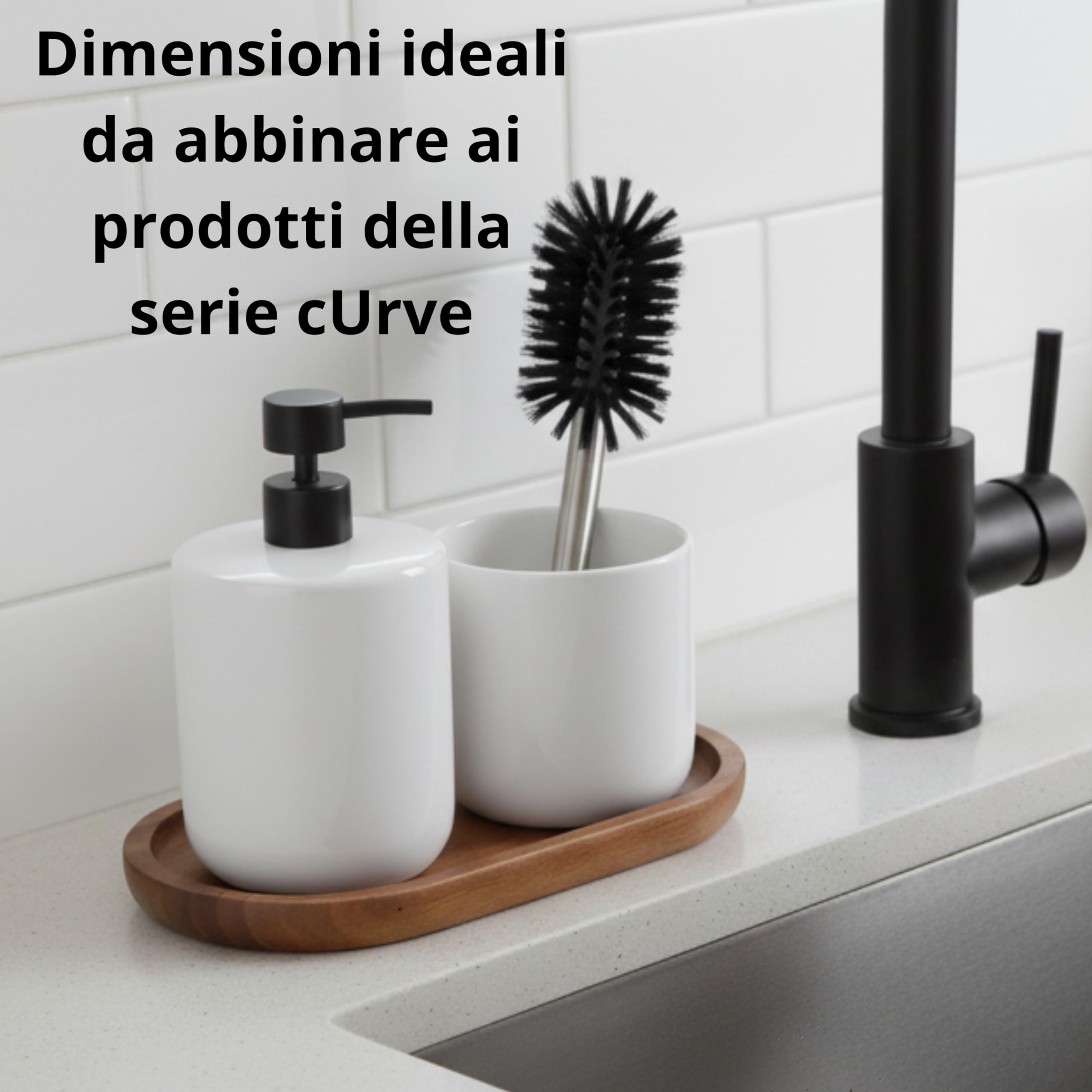 Vassoio Decorativo in Legno di Acacia CURVE - Vassoio Organizzatore Ovale per Cucina e Bagno. Ideale per Sale e Zucchero o Dispenser Sapone. 26 x 14 cm.