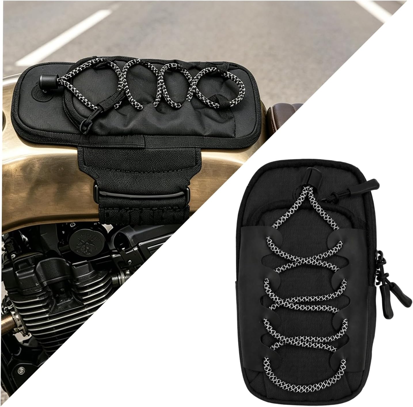 Dirt Bike Frame Bag, Multifunctional Motorcycle Front Frame Storage Pouch Powersports Gear Bags, Universal Phone Pouch Storage Bag for Motorcycles Dirt Bikes Bicycles (Black)