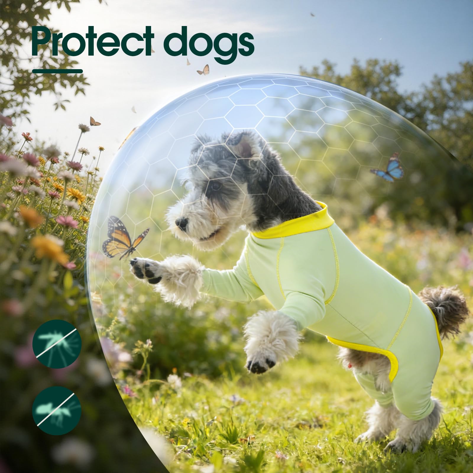Kuoser Pijama para perros, UPF50+ chaleco refrigerante elástico para perro, verde, XS | Pijama de perro transpirable con 4 patas para perros pequeños, protección solar, camiseta para cachorros al aire libre