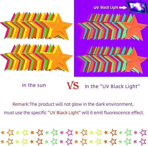 Miniatura 2 de Guirnaldas de Papel Neón de 102 pies, Serpentinas con Estrellas Huecas, Decoraciones de Luz Negra que Brillan en la Oscuridad, Recuerdos Reactivos a