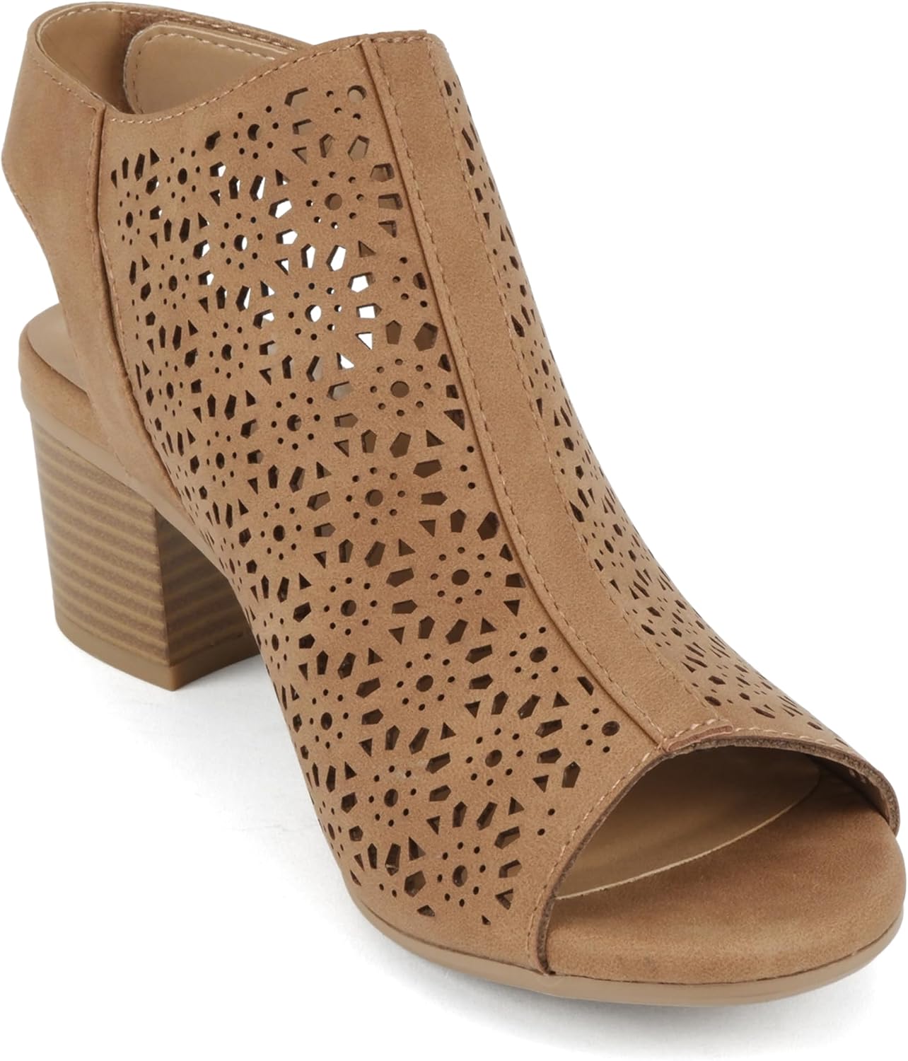 CITYCLASSIFIED “Elect” ~ Women’s Peep Toe Laser Cut Geometric Caged Slingback Ankle Strap Low Stacked Heel Ankle Bootie - Image 4