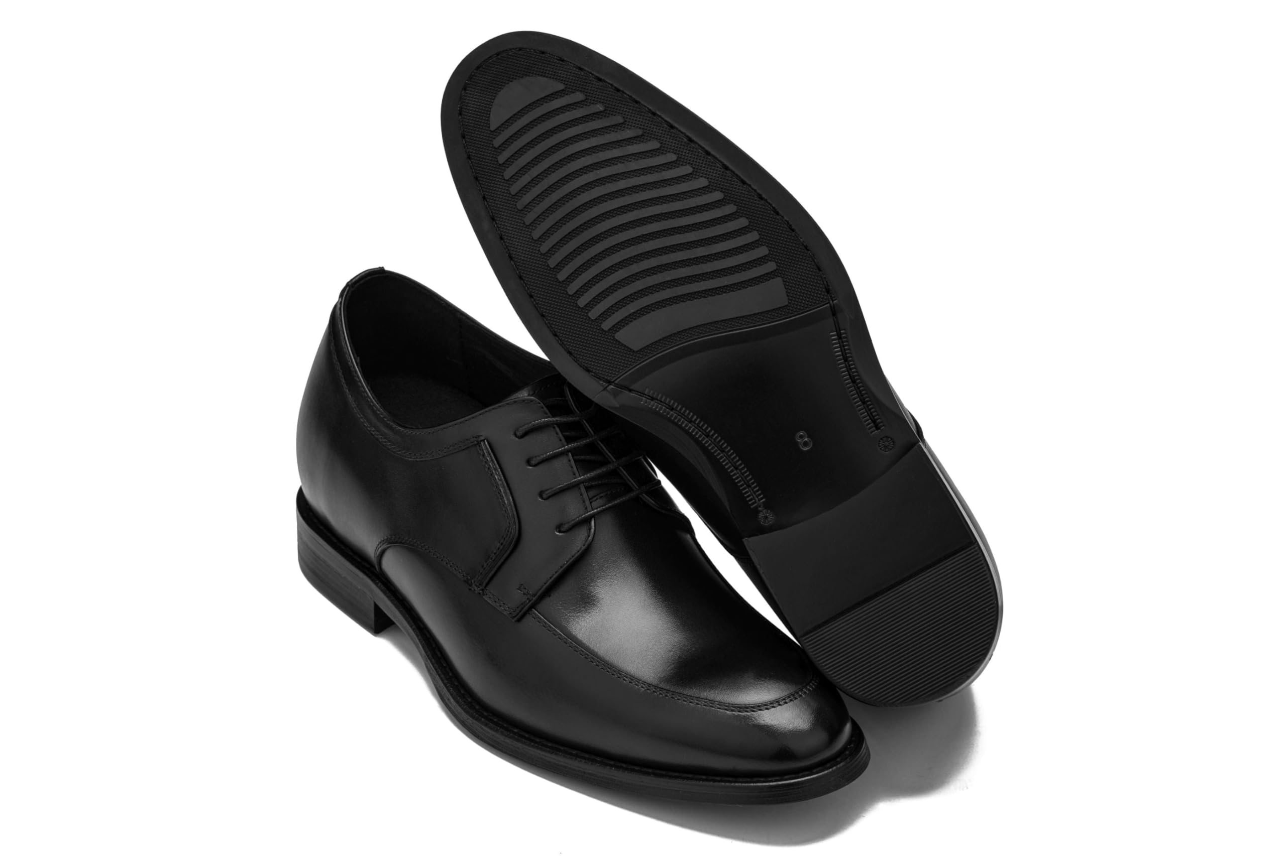 CALTO Men's Invisible Height Increasing Elevator Shoes - Premium Leather Lace-up Round-Toe Formal Derby Oxfords - 2.8 Inches Taller
