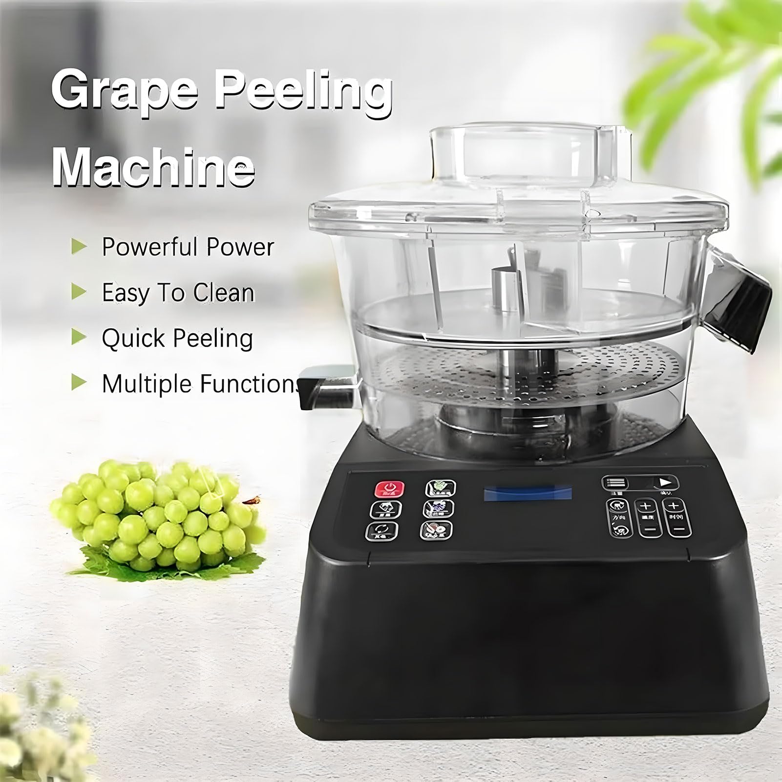 Éplucheur de raisin électrique, éplucheur automatique rotatif avec 6 vitesses réglables (1100-1800 tr/min), fonction avant/arrière pour cave, restaurant, ménage