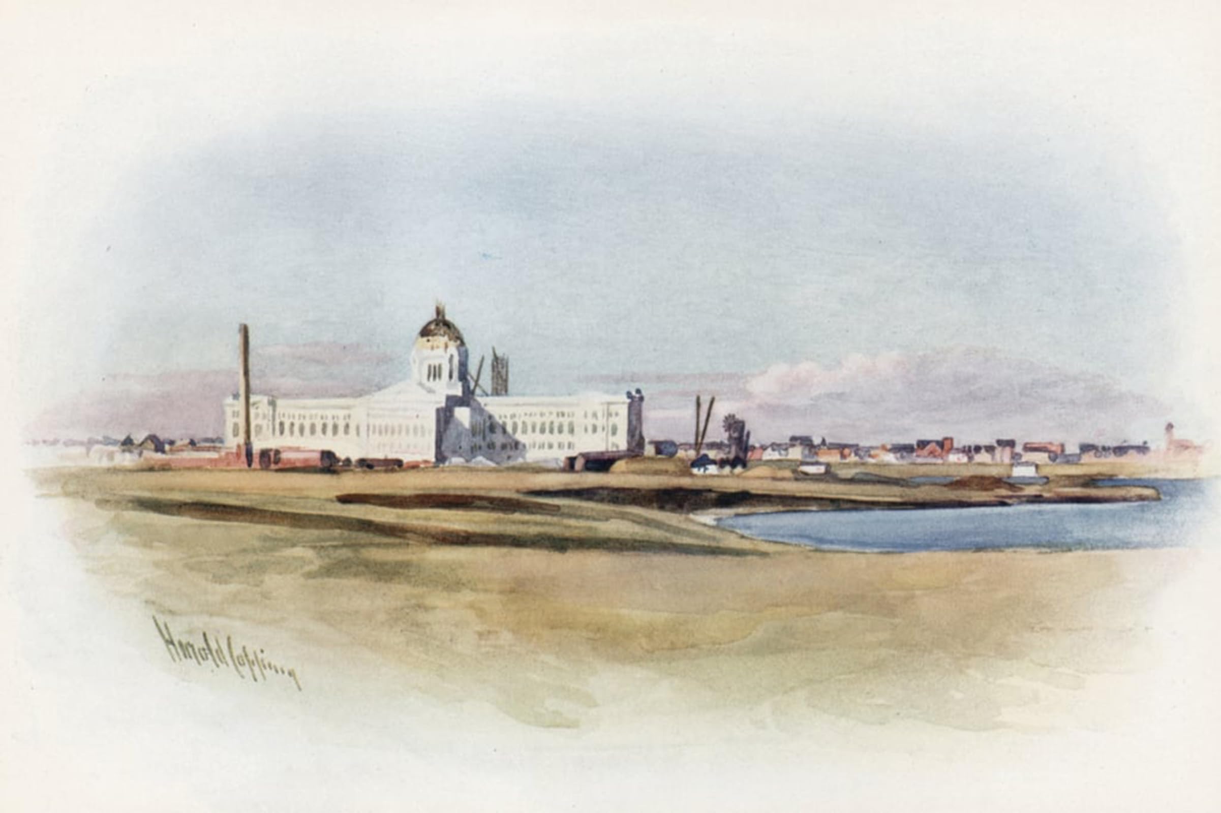 POSTERIIk Vintage Print Pop Art Landscape Artwork the New Parliament House in Course of Erection by Harold Copping Art Prints for Office Home Decor 60x90cm