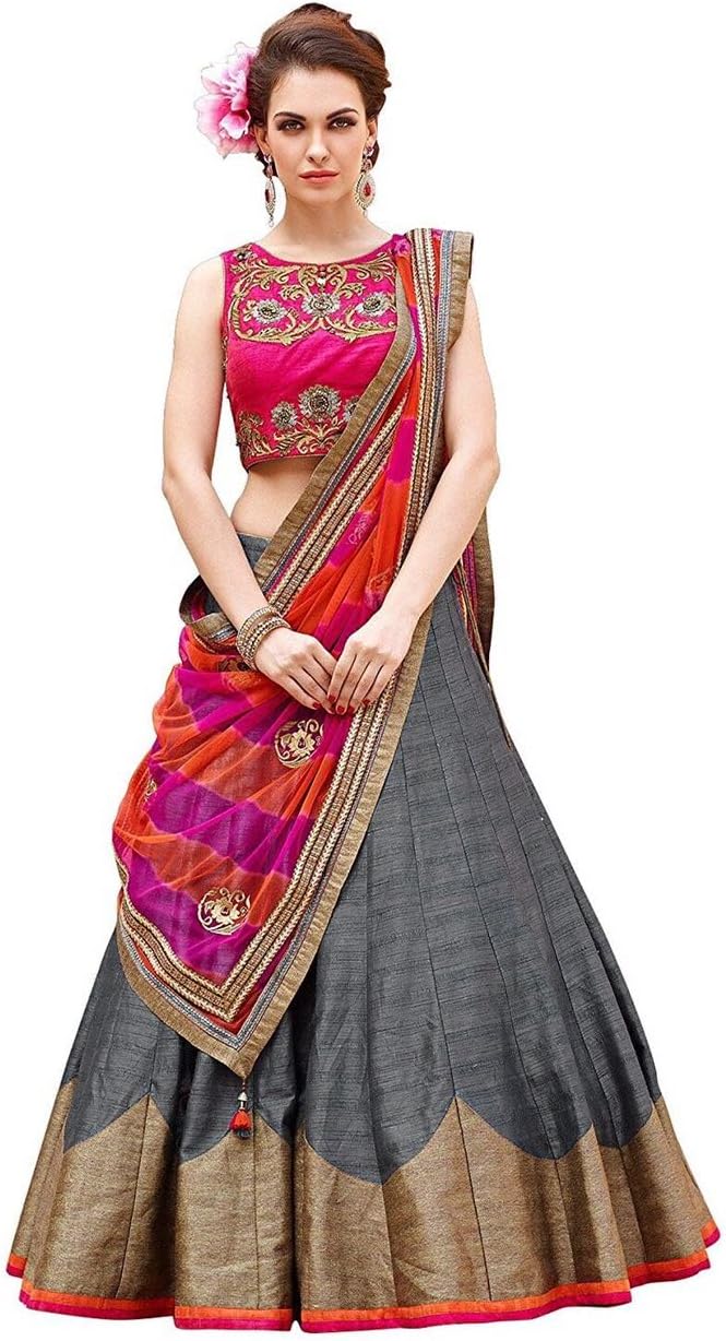 SKY GLOBAL Women's Embroidered Banglori silk Lehenga Choli (Lehnga_216_Free Size_Multi coloured)