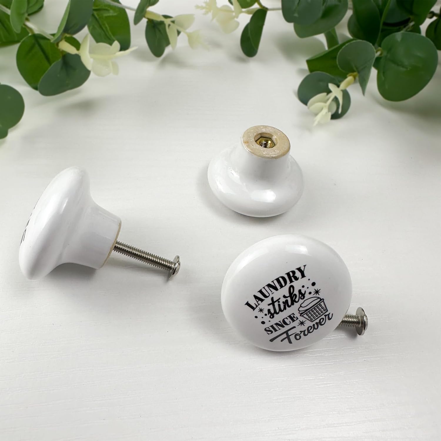 Set of 6 Vintage Washtub Laundry Room Drawer Knob Ceramic Cabinet Furniture Knobs Handle Decoration and Pulls 1.5 X 1.5 Inches