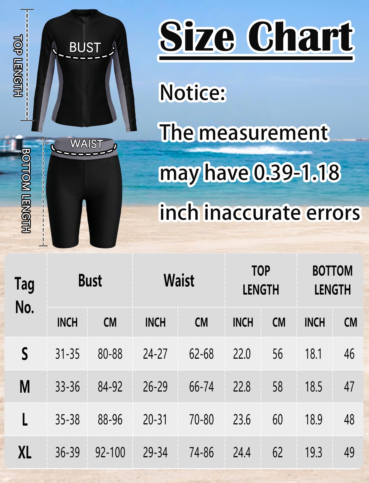 Femmes Ensembles Rashguard 3 Pièces Maillot de Bain Manches Longues Anti-UV Maillot de Surf Plage Piscine S-2xl