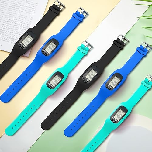 Miniatura 4 de Geyoga 6 Piezas Podómetro para Recuento de Pasos y Millas, Reloj Podómetro de Silicona, Rastreador de Pasos en Pulsera para Correr, Recuento de