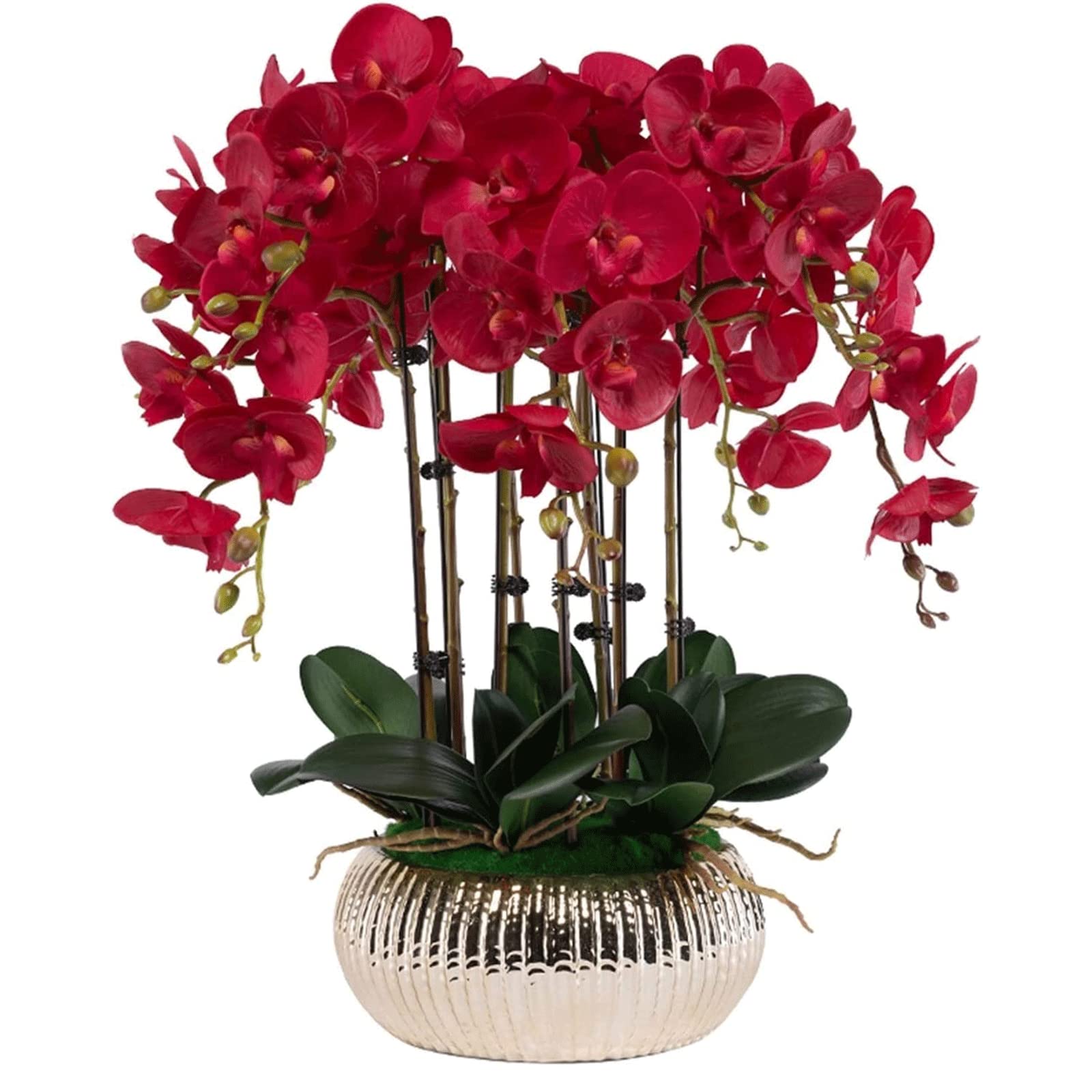 Centres de table de salle à manger : orchidée artificielle rouge avec vase chic