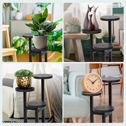 Miniatura 8 de Soporte de madera para plantas de 3 niveles para interiores, soporte de metal de hierro escalonado para plantas, soporte de esquina para plantas,