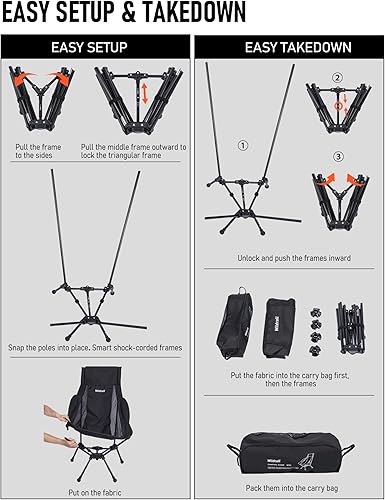 Miniatura 8 de WildCall Silla de camping plegable ligera con respaldo alto con soporte para la cabeza, silla de playa compacta con pies grandes que no se hunden y