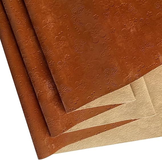 ONEART Soft Flower Faux Leather Fabric by The Yard, Embossed Velvet Touch Home Upholstery Fabric DIY Projects Accessories 54 Width (Brown)