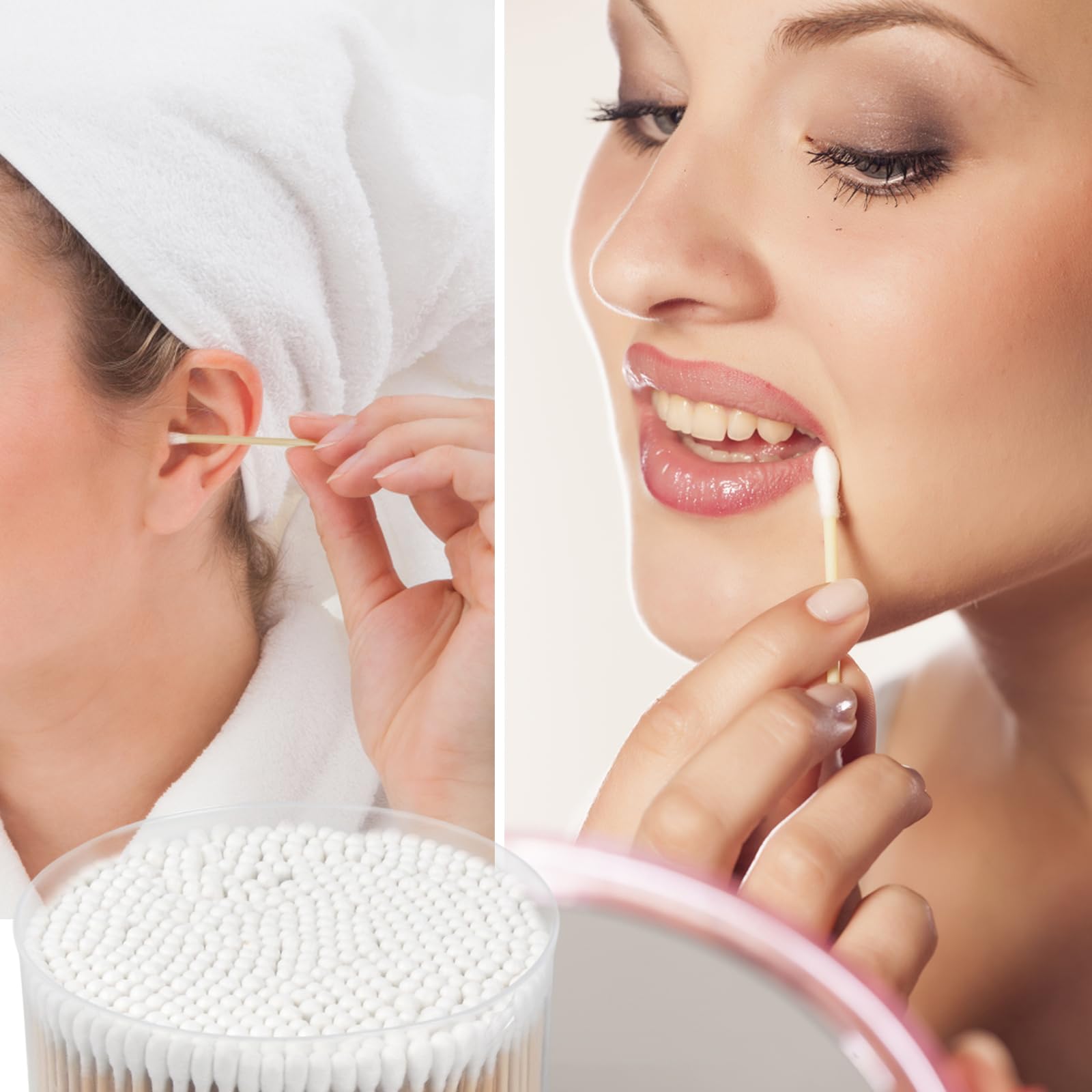 500 pièces Coton-tiges en Bambou, Bâtonnets en Coton, Bamboo Cotton Swabs, Cotons-tiges à Double Pointe Ronde Naturelle pour Nettoyer les Oreilles, le Maquillage, le Clavier, les Plaies, l'artisanat