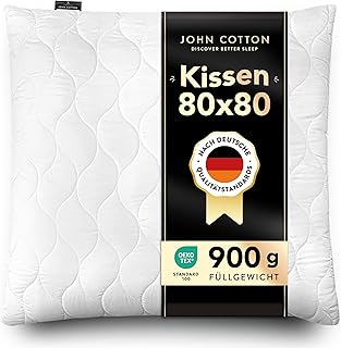John Cotton Kopfkissen 80x80 cm – Hotel-Luxus-Stepp- Kissen für Nackenschmerzen, Verstellbares Kissen mit Reißverschluss - 900g Füllung, Bequemes Schlafkissen für Allergiker, Oeko-TEX (80 x 80)