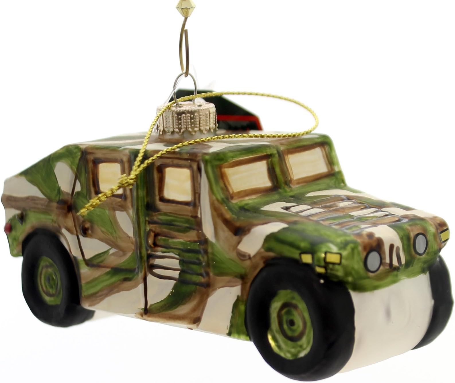 Camo Army Humvee Christmas Holiday Glass Ornament