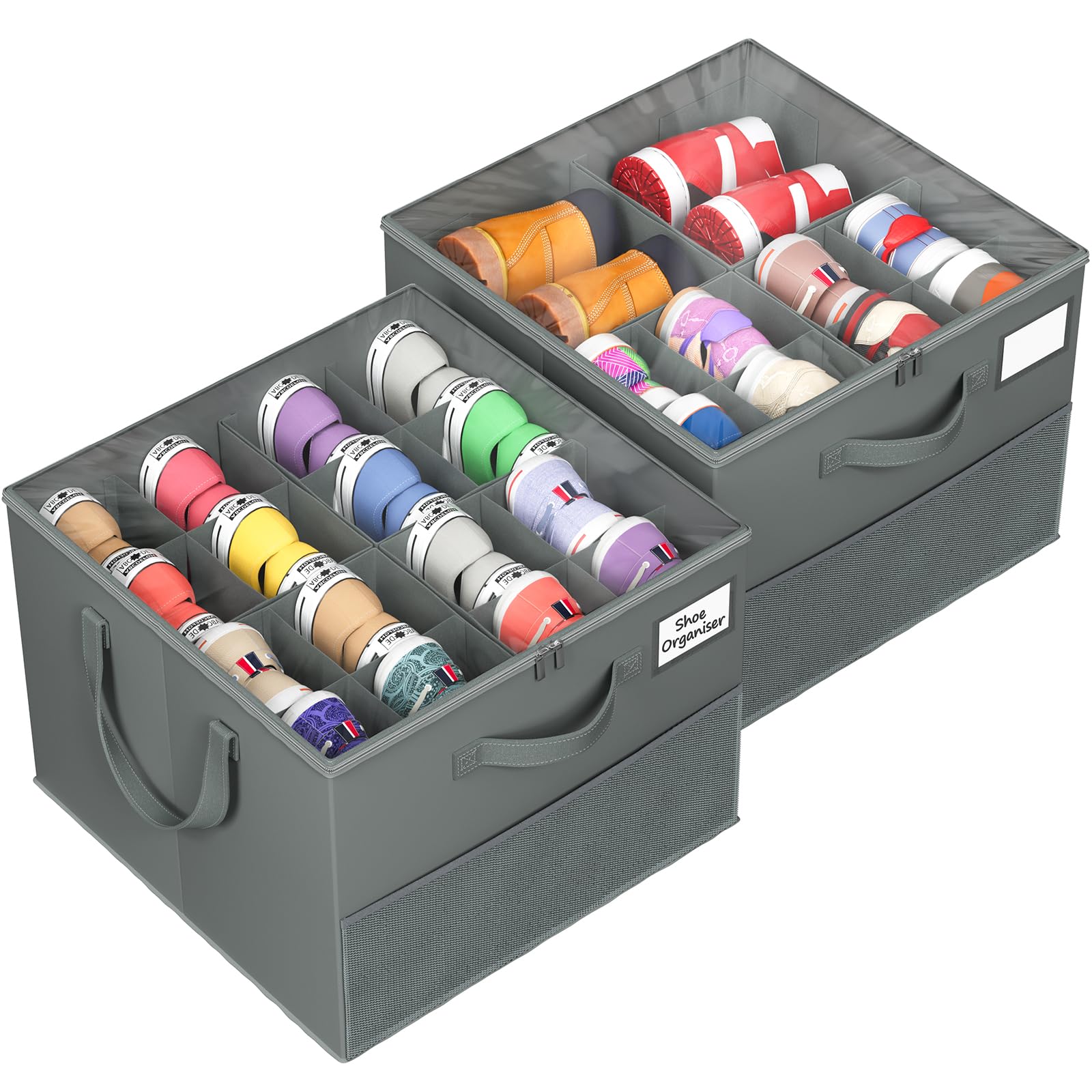 Storivo Shoe Storage Organiser Box 16 Pairs, Clear Lid, Adjustable Dividers