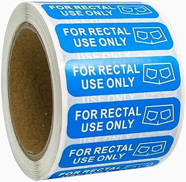 500 for Rectal Use Only Stickers / 1.5" x .433" Blue Stickers with Permanent Adhesive Made with Durable PVC Material Waterproof - White Lettering, Easy to Read