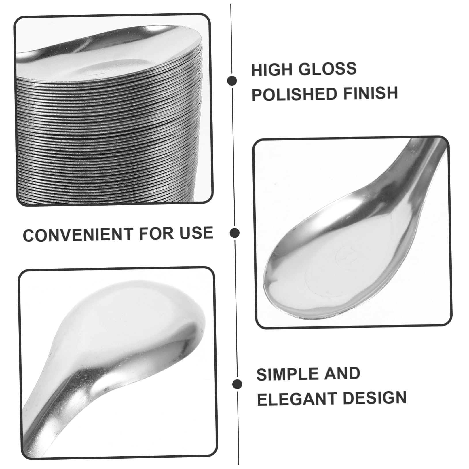 Cuillère de Service 50 Pièces en Acier Inoxydable Argenté | Finition Polie, Usage Polyvalent, Lot de 50, Style Simple et Élégant pour Maison et Restauration Style Aléatoire
